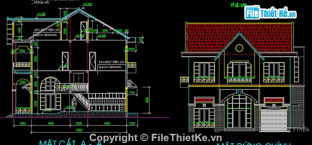 Bản vẽ,Bản vẽ autocad,nhà 2 tầng,kiến trúc 2 tầng,2 tầng mái thái